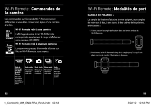 Page 27Les commandes sur l’écran du Wi-Fi Remote seront 
différentes si vous êtes connecté(e) à plus d’une caméra 
à la fois.
Wi-Fi Remote relié à une caméra
L’affichage de votre écran Wi-Fi Remote 
correspondra exactement à ce qui s’affiche sur 
votre caméra HD HERO2.
Wi-Fi Remote relié à plusieurs caméras
Lorsque vous passez d’un mode à l’autre sur 
l’écran Wi-Fi Remote, vous voyez : 
Mode de 
démarrage 
par défaut 
du Wi-Fi 
Remote
Met toutes 
les caméras 
en mode de 
démarrage par 
défautMode vidéoMet...