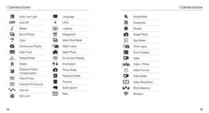 Page 81415
/ Camera Icons
Auto Low Light
Auto Off
Beeps
Burst Photos
Color
Continuous Photos
Date/Time
Default Mode
Delete
Exposure Value 
Compensation
Field of View
Frames Per Second
Interval
ISO Limit
Language
LEDs
Looping
Megapixels
Multi-Shot Mode
Night Lapse
Night Photo
On-Screen Display
Orientation
Photo Mode
Playback Mode
Protune
QuikCapture
Rate
Setup Mode
Sharpness
Shutter
Single Photo
Spot Meter
Time Lapse
Touch Display
Video
Video + Photo
Video Format
Video Mode
Video Resolution
White Balance...
