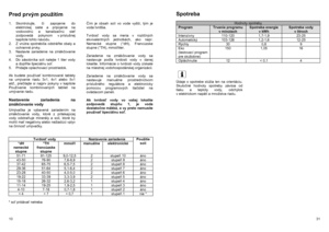 Page 10Pred prvým použitím  
1. Skontrolujte, či zapojenie do 
elektrickej siete a pripojenie na 
vodovodnú a kanalizačnú sieť 
zodpovedá pokynom v príslušnej 
kapitole tohto návodu. 
2.  Z vnútra spotrebiča odstráňte obaly a 
ochranné prvky. 
3.  Nastavte zariadenie na zmäkčovanie 
vody. 
4.  Do zásobníka soli nalejte 1 liter vody 
a doplňte špeciálnu soľ. 
5.  Pridajte oplachovací prostriedok.  Ak budete používať kombinované tablety 
na umývanie riadu 3v1, 4v1 alebo 5v1 
atď., prečítajte si najprv pokyny v...