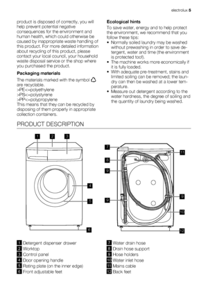 Page 5product is disposed of correctly, you will
help prevent potential negative
consequences for the environment and
human health, which could otherwise be
caused by inappropriate waste handling of
this product. For more detailed information
about recycling of this product, please
contact your local council, your household
waste disposal service or the shop where
you purchased the product.
Packaging materials
The materials marked with the symbol 
are recyclable.
>PEPSPP