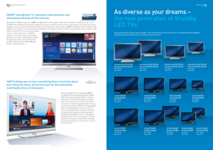 Page 7As diverse as your dreams –
the new generation of Grundig 
LED TVs.
This generation has a huge range of designs, sizes and formats for you to choose from. Finding the optimal appliance
which best suits you will be easy. So which one’s your favourite?
LED TV | 13
22 VLE 8120 BF
22 VLE 8120 BM
21,6" / 55 cm
Page 20/21
40 VLE 8160 BH
40 VLE 8160 BP
40" / 102 cm
Page 18/19
46 VLE 8160 BH
46 VLE 8160 BP
46" / 117 cm
Page 18/19
Fine Arts 55 FLE 9170 SH
Fine Arts 55 FLE 9170 SP
55" / 140 cm
Page...