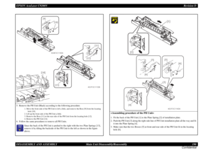 Page 190EPSON AcuLaser C9200NRevision D
DISASSEMBLY AND ASSEMBLY      Main Unit Disassembly/Reassembly 190
Confidential5. Remove the PH Unit (Black) according to the following procedure.
1. Move the front side of the PH Unit to left a little, and remove the Boss [9] from the locating 
hole [10]. 
2. Lift up the front side of the PH Unit a little.
3. Remove the Boss [11] at the rear side of the PH Unit from the locating hole [12].
4. Remove the PH Unit [14].
6. Follow the same procedures to remove all PH...