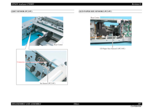 Page 307EPSON AcuLaser C9200NRevision D
DISASSEMBLY AND ASSEMBLY      Others 307
Confidential[2]SET SENSOR (PC2-PC)
[3]CD PAPER SIZE SENSOR/2 (PC3-PC)
Rear Center
Connector
Set Sensor (PC2-PC)
CD Paper Size Sensor/2 (PC3-PC) Rear Center 