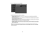 Page 42

42
6.
Select theBasic menuandpress Enter.
 7.
Select thefollowing basicoptions asnecessary:
 •
Projector Nameletsyou enter aname upto16 alphanumeric characterslongtoidentify the
 projector
overthenetwork.
 •
PJLink Password letsyou enter apassword upto32 alphanumeric characterslongforusing the
 PJLink
protocol forprojector control.
 •
Remote Password letsyou enter apassword upto8alphanumeric characterslongforaccessing
 the
Remote orBasic Control screenonasmartphone ortablet.
 •
Display LANInfoletsyou...