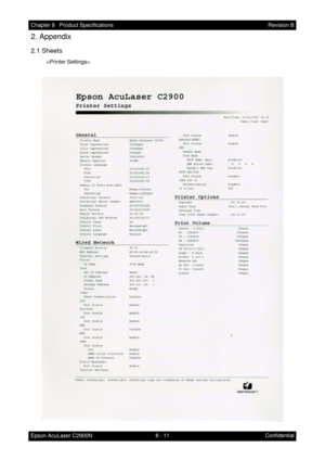 Page 6728 - 11 Chapter 8   Product Specifications
Epson AcuLaser C2900NRevision B
Confidential
2. Appendix
2.1 Sheets
 