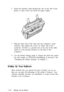 Page 322.Guide the interface cable through the slot on the side of the
printer so that it does not block the paper supply.
3.Plug the other end of the cable into the computer’s serial
interface; then tighten the screws on either side of the
connector. (If there is a ground wire at the end of the cable,
attach it to the ground connector at the back of the
computer.)
4.Use the Printer Setting mode to change the baud rate, parity
bit, data length, or ETX/ACK handshaking if necessary. See
“Changing the Printer...