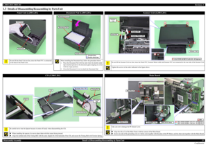 Page 23L200/L201/L100/L101Revision ADisassembly/Assembly Details of Disassembling/Reassembling by Parts/Unit23
Confidential1.3
Details of Disassembling/Reassembling by Parts/Unit
Panel Unit (L200/L201)
Do not lift the Panel Unit too fast, since the Panel FFC is connected 
to the back of the Panel Unit.
Panel UnitPanel FFC
Document Pad (L200/L201)
When installing the Document Pad, follow the procedure below.
1. Place the Document Pad with the side where the double-sided 
tape attached upward on the document...