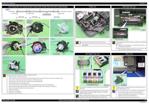 Page 26L200/L201/L100/L101Revision ADisassembly/Assembly Details of Disassembling/Reassembling by Parts/Unit26
Confidential
Gear Pump Idle/ Gear Pump/ Bracket Pump/ Roller Pump/ Waste Ink Tube/ Pump Housing
When reassembling the Pump Assy, follow the instructions below.
1. Make six points on the Waste Ink Tube.
2. Insert the Waste Ink Tube in the hole of the Pump Housing with the red line of the tube set as shown in the figure above.
3. Secure point C of the Waste Ink Tube to the point C of the Pump Housing.
4....