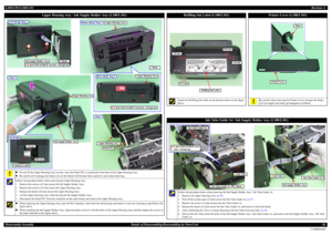 Page 30L200/L201/L100/L101Revision ADisassembly/Assembly Details of Disassembling/Reassembling by Parts/Unit30
Confidential
Upper Housing Assy / Ink Supply Holder Assy (L100/L101)
„Do not lift the Upper Housing Assy too fast, since the Panel FFC is connected to the back of the Upper Housing Assy.
„Be careful not to damage the hooks (x2) on the bottom left because these cannot be seen when removing.Follow the procedure below when removing the Upper Housing Assy.
1. Remove the screws (x2) that secure the Ink...