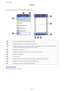 Page 97The following screens are subject to change without notice.
AHome screen displayed when the application is started.
BDisplays information on how to setup the printer and a FAQ.
CDisplays the screen where you can select the printer and make printer settings. Once you have selected the
printer, you do not need to select it again from the next time.
DDisplays the scanning screen.
EDisplays the screen where you can make scan settings such as resolution.
FDisplays scanned images.
GStarts scanning.
HDisplays...