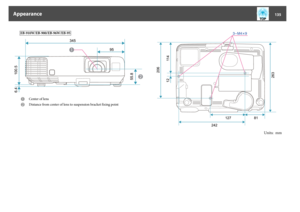 Page 135EB-910W/EB-900/EB-96W/EB-95A
Center of lens
B
Distance from center of lens to suspension bracket fixing point
Units:  mm
Appearance
135 