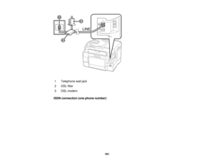 Page 161

1
 Telephone
walljack
 2
 DSL
filter
 3
 DSL
modem
 ISDN
connection (onephone number)
 161  