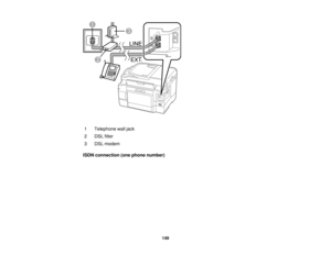 Page 149

1
 Telephone
walljack
 2
 DSL
filter
 3
 DSL
modem
 ISDN
connection (onephone number)
 149  