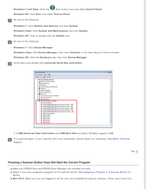 Page 76
Windows 7 and Vista: Click the  Start button icon and select Control Panel.
Windows XP: Click Start and select Control Panel.
Do one of the following:
Windows 7: Click System and Security and then System.
Windows Vista: Click System and Maintenance and then System.
Windows XP: Click or double-click the System icon.
Do one of the following:
Windows 7: Click Device Manager.
Windows Vista: Click Device Manager, then click Continue in the User Account Control window.
Windows XP: Click the Hardware tab, then...