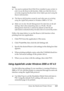 Page 213Using the PostScript Printer Driver213
6
6
6
6
6
6
6
6
6
6
6
6
Note:
❏You need an optional Hard Disk Drive installed in your printer in 
order to use the Reserve Job function. Make sure that the drive is 
correctly recognized by the printer driver before you start using the 
Reserve Job function.
❏The Reserve Job function cannot be used when you are printing 
using the AppleTalk protocol in Windows 2000 or NT 4.0.
❏Make sure to clear the Job Management On check box on the Job 
Settings sheet when...