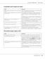 Page 244AcuLaser C2800 Series Users Guide
Troubleshooting244
Completely blank pages are output
The printed image is light or faint
Cause What to do
The printer may have loaded more than one sheet at 
a time.Remove the paper stack and fan it. Tap it on a flat surface to 
even the edges, then reload the paper.
One of the imaging cartridges may be near the end 
of its service life.If the message on the LCD panel or in EPSON Status Monitor 
indicates that one of the imaging cartridges is near the end of 
its service...