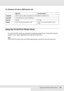 Page 126Using the PCL6/PCL5 Printer Driver126
For Windows XP x64 or 2003 Server x64
Using the PCL6/PCL5 Printer Driver
To print in the PCL mode, you will have to install the printer driver. Consult the customer 
support in your region regarding how to get the printer driver.
Note:
The PCL6/PCL5 printer driver and EPSON Status Monitor cannot be used at the same time.
Minimum Recommended
ComputerIBM PC series or IBM compatible with Intel EM64T or AMD/64 CPU
Hard Disk10-25 MB free (for driver installation)...