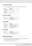 Page 254Using the Control Panel254
Communication Setup
This menu allows you to specify when you want to print the following reports.
Fax Factory Settings
Copy Settings
Scan Settings
Printing a Status Sheet
To confirm the current status of the product, and that the options are installed correctly, 
print a status sheet using the product’s control panel.
Follow the steps below to print a status sheet.
Item  Settings 
Activity Report On, Off
Transmission 
ReportOn, Error Only, Off
Multiple Trans 
ReportOn, Error...