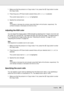 Page 202Copying202
1. Make sure that the product is in Copy mode. If not, press the  Copy button to enter 
the Copy mode.
2. Press the uUp or dDown button several times until Contrast is selected.
The current value next to Contrast is highlighted.
3. Specify the contrast level.
Note:
To increase or decrease the contrast, press the rRight or lLeft button, respectively. The 
contrast increases or decreases one level at a time.
Adjusting the RGB color
You can adjust the image quality in RGB strength by selecting...