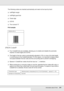 Page 376Information about Fonts376
The following codes are inserted automatically and need not be input by hand:
❏Left/Right margin
❏Left/Right guard bar
❏Check digit
❏OCR-B
❏The numeral “0”
Print sample
EPSON Code39
❏Four Code39 fonts are available, allowing you to enable and disable the automatic 
insertion of check digits and OCR-B.
❏The height of the bar code is automatically adjusted to 15% or more of its total length, 
in conformance to the Code39 standard. For this reason, it is important to keep at least...