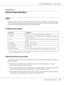 Page 197AcuLaser M4000 Series Users Guide
Technical Specifications197
Appendix A 
Technical Specifications
Paper
Since the quality of any particular brand or type of paper may be changed by the manufacturer at 
any time, Epson cannot guarantee the quality of any type of paper. Always test samples of paper 
stock before purchasing large quantities or printing large jobs.
Available paper types
*Use recycled paper only under normal temperature and humidity conditions. Poor quality paper may reduce print 
quality,...