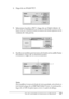 Page 147Uso del controlador de impresora en Macintosh147
4
4
4
4
4
4
4
4
4
4
4
4
4. Haga clic en Añadir PICT.
5. Seleccione el archivo PICT y haga clic en Open (Abrir). Al 
hacer clic en Create (Crear), la marca de fondo aparece en la 
ventana de vista previa.
6. Escriba un nombre para la marca de fondo en la casilla Name 
(Nombre) y haga clic en Save (Guardar).
Nota:
Para modificar la marca de fondo de texto guardada, selecciónela en 
List (Lista) y haga clic en Edit Text (Editar Texto). A continuación, 
haga...