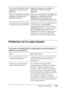 Page 403Solución de problemas403
11
11
11
11
11
11
11
11
11
11
11
11
Problemas con la copia impresa
Tal vez el problema esté en la 
aplicación que utiliza para 
imprimir.Salga de la aplicación y reinicie el 
Macintosh. Vuelva a intentar 
imprimir.
Tal vez el ordenador no tenga 
suficiente memoria para 
imprimir los datos.Reduzca los contenidos del trabajo de 
impresión o añada memoria al 
ordenador para conseguir una 
solución de carácter más permanente.
En Windows 95, el formato de 
encolamiento de datos es...