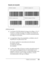 Page 485Trabajo con las fuentes485
C
C
C
C
C
C
C
C
C
C
C
C
Muestra de impresión
EPSON EAN128
❏Las fuentes EAN128 admiten los juegos de códigos A, B y C. 
Cuando se cambian los juegos de códigos de una línea de 
caracteres en medio de la línea, se inserta automáticamente 
un código de conversión.
❏Los siguientes 4 tipos de propiedades se admiten como el 
Identificador de aplicaciones (AI).
01: Número global de comercialización del artículo
10: Número de lote
17: Fecha de caducidad
30: Cantidad
❏La altura del...