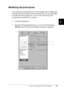 Page 52Using the Standard Printer Software39
3
3
3
3
3
3
3
3
3
3
3
3
Modifying the print layout
Your printer can print either two or four pages onto a single page 
and specifies the printing order, automatically resizing each page 
to fit the specified paper size. You can also choose to print 
documents surrounded by a frame.
1. Click the Layout tab.
2. Select the Print Layout check box, and click Print Layout 
Settings. The Print Layout Settings dialog box appears.
1
2
 