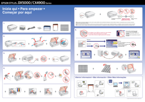 Page 1Copyright © 2006 Seiko Epson Corporation. All rights reserved.
Inizia qui  Para empezar  
Começar por aqui
1.
4. 2.
3.6.
Se non viene visualizzata questa 
schermata, fare clic su Annulla.
Si aparece esta pantalla, haga clic en 
Cancelar
Se esta janela for apresentada, clique em 
Cancelar.
Windows
Mac OS X
5.
Attendere circa 2 minuti
Espere unos 2 minutos
Aguarde cerca de 2 minutosLampeggiante  Parpadeando  
IntermitenteAccesa  Activada  
Activado
Nota: le cartucce di inchiostro installate per la...