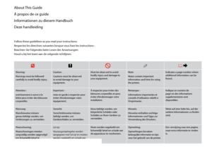 Page 4

About This Guide
À propos de ce guide
Informationen zu diesem Handbuch
Deze handleiding
Follow these guidelines as you read your instructions:
Respectez les directives suivantes lorsque vous lisez les instructions :
Beachten Sie Folgendes beim Lesen der Anweisungen:
Houd u bij het lezen aan de volgende richtlijnen:
wcQR &
Warning:
Warnings must be followed carefully to avoid bodily injury.
Caution:
Cautions must be observed to avoid damage to your equipment.
Must be observed to avoid bodily injury...