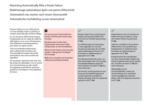 Page 16
1
Restarting Automatically After a Power Failure
Redémarrage automatique après une panne d’électricité
Automatisch neu starten nach einem Stromausfall
Automatische inschakeling na een stroomuitval
If power failure occurs while printer is in fax standby mode or printing, it restarts automatically and then beeps.
En cas de panne d’électricité lorsque l’imprimante est en mode de veille du télécopieur ou en cours d’impression, elle redémarre automatiquement, puis émet un signal sonore.
Tritt im...