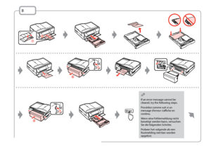 Page 138
1

B
If an error message cannot be cleared, try the following steps.
Procédez comme suit si un message d’erreur s’affiche en continu.
Wenn eine Fehlermeldung nicht beseitigt werden kann, versuchen Sie die folgenden Schritte.
Probeer het volgende als een foutmelding niet kan worden opgelost.
Q
 