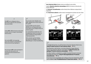 Page 17
1

d
The ADF icon is displayed when a document is placed in the automatic document feeder.
L’icône ADF s’affiche lorsqu’un document est placé dans le chargeur automatique de documents.
Das Symbol ADF wird angezeigt, wenn eine Vorlage im automatischen Dokumenteneinzug eingelegt ist.
Het pictogram ADF wordt weergegeven wanneer een document in de automatische documenttoevoer is geplaatst.
The actual screen display may differ slightly from those shown in this guide.
Il est possible que les écrans...