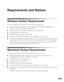 Page 109109
Requirements and Notices
Windows System Requirements
To use your printer and its software, we recommend that your system has: 
■Microsoft Windows compatible PC with a Pentium® III-class 800 MHz or higher processor 
(Pentium 4-class, 2 GHz or higher recommended) 
■Windows 2000, XP, XP Professional x64 Edition, or Windows Vista
■512MB RAM (2GB recommended)
■300MB hard disk space (1GB recommended)
■4x or faster CD-ROM or DVD-ROM drive for installing the printer software
■USB connection: a...