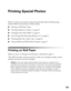 Page 4343
Printing Special Photos
When you need to print photos using the special Stylus Photo R2400 printing 
features, follow the instructions in these sections:
■“Printing on Roll Paper” below
■“Printing Borderless Cut Sheets” on page 49
■“Managing Color With Profiles” on page 53
■“Easy Printing With Photoshop Elements 3.0” on page 67
■“Matching Black Ink to Paper Type” on page 68
■“Advanced Black and White Photo Printing” on page 73
Printing on Roll Paper
Before you print on roll paper, load the paper as...