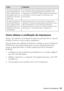 Page 63Diagnóstico de problemas na impressora63
Como efetuar a verificação da impressora
Execute o procedimento de verificação da impressora para descobrir se a causa do 
problema é externa ou está no próprio equipamento.
Antes de efetuar uma verificação da impressora, certifique-se de que a bandeja de 
CD/DVD não está inserida na impressora e de que a bandeja frontal está na 
posição de papel (para baixo). Consulte a página 8 para obter informações 
detalhadas.
1. Certifique-se de que nenhuma luz está...