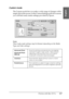 Page 117Printing with Mac OS 9.x117
2
2
2
2
2
2
2
2
2
2
2
2
English
Custom mode
The Custom mode lets you make a wide range of changes with a 
single click of the mouse. In the Custom Settings pull-down menu, 
you will find ready-made settings provided by Epson. 
Note:
These ready-made settings may be dimmed, depending on the Media 
Type and Color settings.
Advanced Photo
Advanced Photo 
2880 dpiGood for printing scanned photos and digitally 
captured images in high quality. Helps prevent 
misprinting of ink dots...