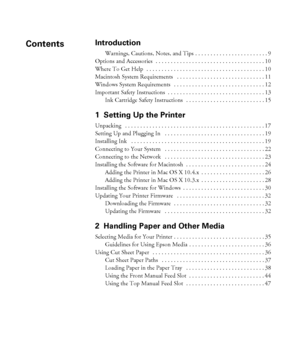 Page 5Introduction
Warnings, Cautions, Notes, and Tips . . . . . . . . . . . . . . . . . . . . . . . . 9
Options and Accessories  . . . . . . . . . . . . . . . . . . . . . . . . . . . . . . . . . . . . 10
Where To Get Help  . . . . . . . . . . . . . . . . . . . . . . . . . . . . . . . . . . . . . . . 10
Macintosh System Requirements   . . . . . . . . . . . . . . . . . . . . . . . . . . . . . 11
Windows System Requirements   . . . . . . . . . . . . . . . . . . . . . . . . . . . . . . 12
Important Safety...