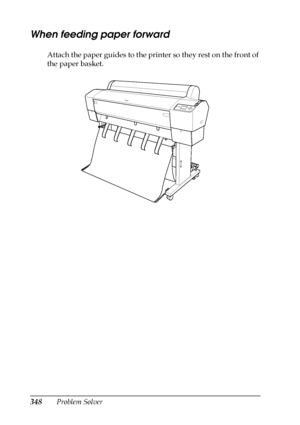 Page 348348Problem Solver
When feeding paper forward
Attach the paper guides to the printer so they rest on the front of 
the paper basket.
 