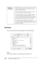 Page 184184Printing with Mac OS X
Summary
You can confirm the current settings in the Print dialog.
Note:
The Summary option is a standard feature of Mac OS X.
Amount of 
EnlargementUsing the slider, you can control the amount of the 
image that extends beyond the edges of paper 
during borderless printing.
For most print jobs, Standard is recommended to 
eliminate margins on all sides of paper.
In a very humid environment, the width of paper 
may expand due to moisture absorption. In this 
case, move the slider...