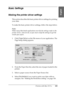 Page 101Printing with Mac OS 9.x101
2
2
2
2
2
2
2
2
2
2
2
2
English
Basic Settings
Making the printer driver settings
This section describes the basic printer driver settings for printing 
your data. 
To make the basic printer driver settings, follow the steps below.
Note:
While many Macintosh applications override the settings made in the 
printer driver, some do not, so you must verify the settings to get the 
results you expect.
1. Click Page Setup on the File menu of your application. The 
Page Setup dialog...