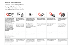 Page 6


Important Safety Instructions
Consignes de sécurité importantes
Wichtige Sicherheitshinweise
Belangrijke veiligheidsvoorschriften
Use only the power cord that comes with the printer. Use of another cord may cause fire or shock. Do not use the cord with any other equipment.
Make sure the power cord meets all relevant local safety standards.
Place the printer near a wall outlet where the power cord can be easily unplugged.
Use only the type of power source indicated on the label.Do not let the...