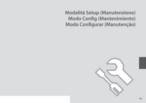 Page 43

Modalità Setup (Manutenzione)
Modo Config (Mantenimiento)
Modo Configurar (Manutenção)
 