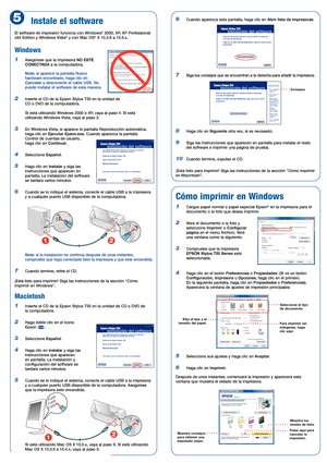 Page 3Cómo imprimir en Windows
1  Cargue papel normal o papel especial Epson® en la impresora para el 
documento o la foto que desea imprimir.
2  Abra el documento o la foto y 
seleccione Imprimir o Configurar 
página en el menú Archivo. Verá 
una ventana como la siguiente:
3  Compruebe que la impresora
EPSON Stylus T20 Series esté 
seleccionada.
4  Haga clic en el botón Preferencias o Propiedades. (Si ve un botón 
Configuración, Impresora u Opciones, haga clic en él primero. 
En la siguiente pantalla, haga...