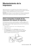 Page 23Mantenimiento de la impresora23
Mantenimiento de la 
impresora
Siga las instrucciones en este capítulo para revisar y limpiar los inyectores del 
cabezal de impresión y reemplazar los cartuchos de tinta. Para alinear el cabezal de 
impresión, consulte el Manual del usuario en formato electrónico.
Precaución: para mantener como nuevo el aspecto de la impresora, no coloque ningún 
objeto encima de la cubierta y no utilice la cubierta como un superficie para escribir. Si 
necesita limpiar la cubierta,...