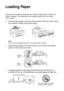 Page 44Loading Paper
Loading Paper
You can print documents and photos on a variety of paper types and sizes. For 
details, see page 5. (For instructions on loading envelopes, see your online 
User’s Guide.)
1. Open the paper support and pull up the extensions. Then pull out the output 
tray extensions and flip up the paper stopper.
Note: 
If you are using legal-size paper, do not raise the paper stopper.
2. Squeeze the edge guide as you slide it all the way to the left. (If the feeder 
guard is in the way,...