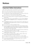 Page 55Notices55
Notices
Important Safety Instructions
Before using your Epson product, read and follow these safety instructions:
■Be sure to follow all warnings and instructions marked on the product.
■Use only the type of power source indicated on the product label.
■Use only the power cord that comes with the product. Use of another cord may cause 
fires or shock. Do not use the cord with any other equipment.
■Place the product near a wall outlet where the plug can be easily unplugged.
■If you won’t be...