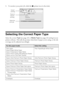 Page 3434Printing From Your Computer
9. To monitor your print job, click the  printer icon in the dock.
Selecting the Correct Paper Type
Select the correct Type (see page 29) or Media Type (see page 33) setting in your 
printer software. This tells the product what kind of paper you’re using, so the ink 
coverage can be adjusted accordingly. 
For this paper/mediaSelect this setting
Plain paper
Epson Bright White Paper
Epson Presentation Paper Matte
Epson Photo Quality Self-adhesive Sheets
Epson Iron-on Cool...