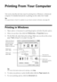 Page 1414Printing From Your Computer
Printing From Your Computer
This section describes the basic steps for printing from a Windows or Macintosh 
computer. For detailed instructions on printing, see the online User’s Guide.
Tip:
It’s a good idea to check for updates to your Epson product software; see page 49.
Printing in Windows
1. Open a photo or document in a printing program, and select the print option.
2. Select your product, then click the Preferences or Properties button.
3. On the Main tab, select...